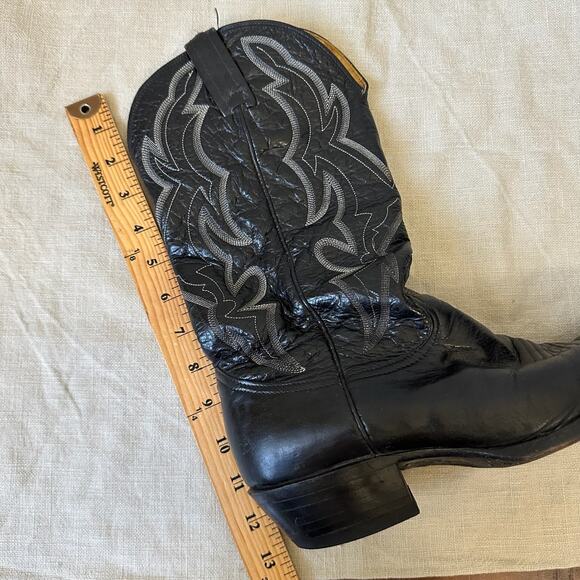 NOCONA Cowboy Boots Black Leather Pull On Western Pointed Toe USA - Picture 10 of 11